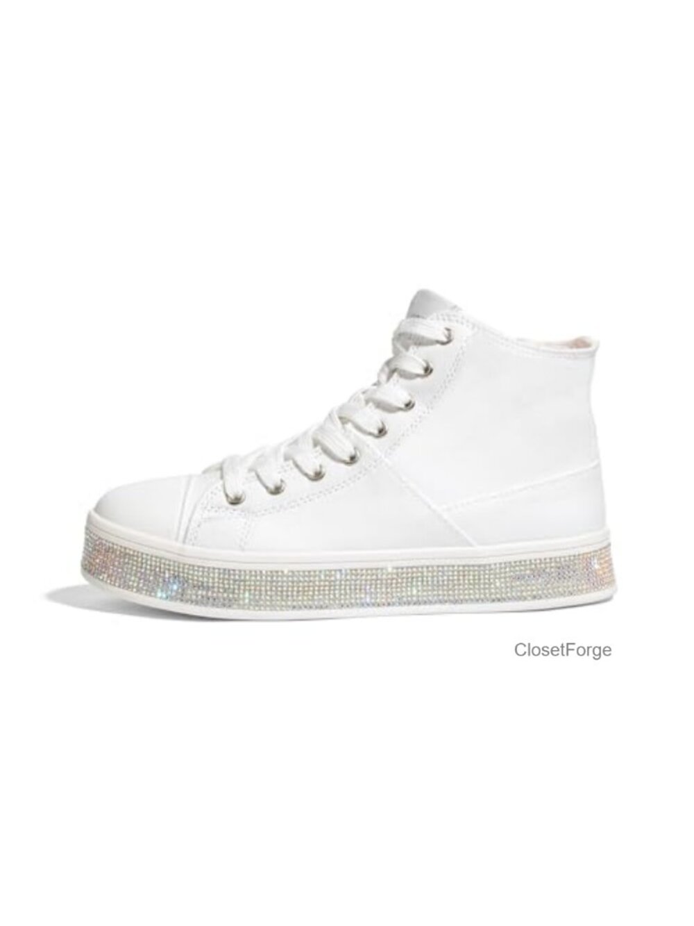 High Top Canvas Sneakers Rhinestone Side Zipper Platform Fashion Sneaker